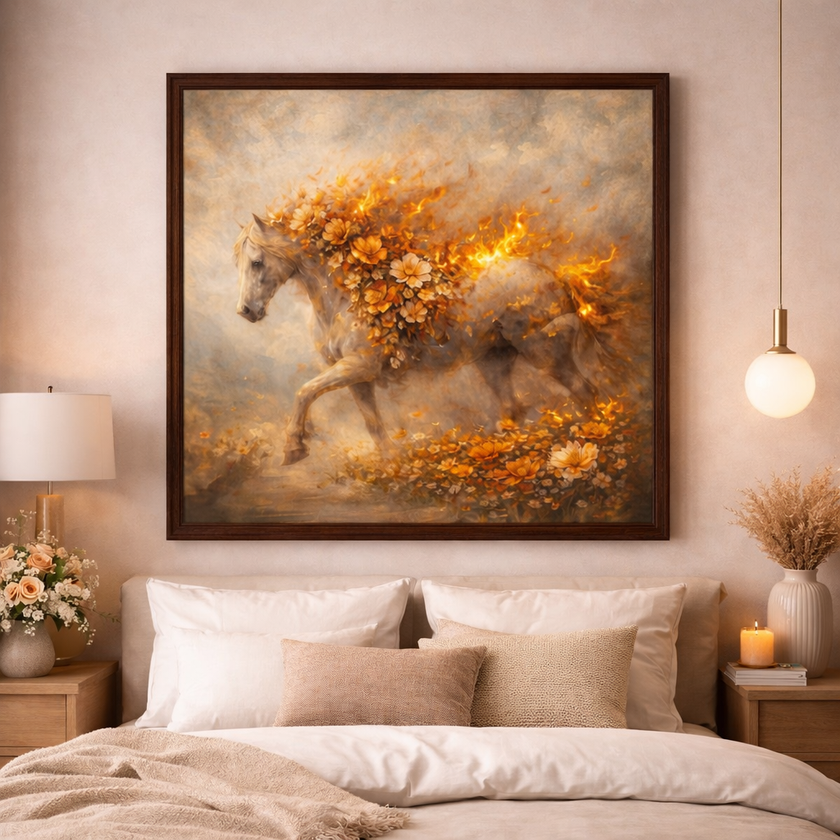 Floral Fire Horse – Ember Bloom Wall Art