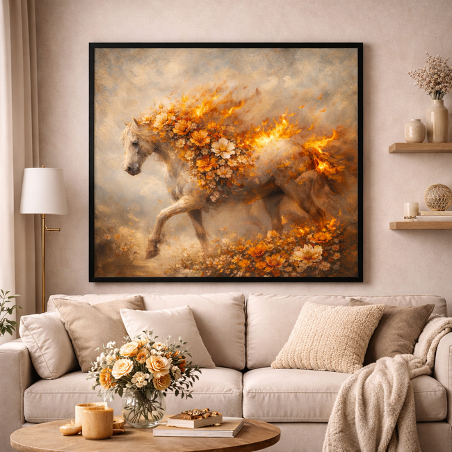 Floral Fire Horse – Ember Bloom Wall Art
