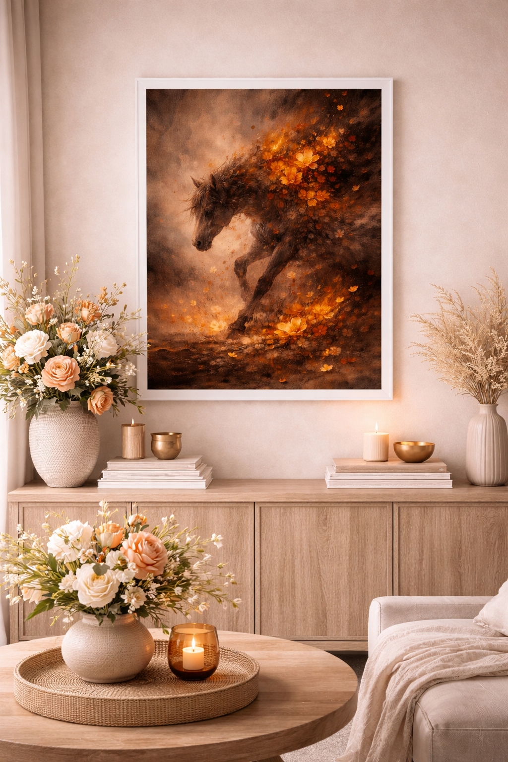 Running Fire Horse – Floral Ember Wall Art