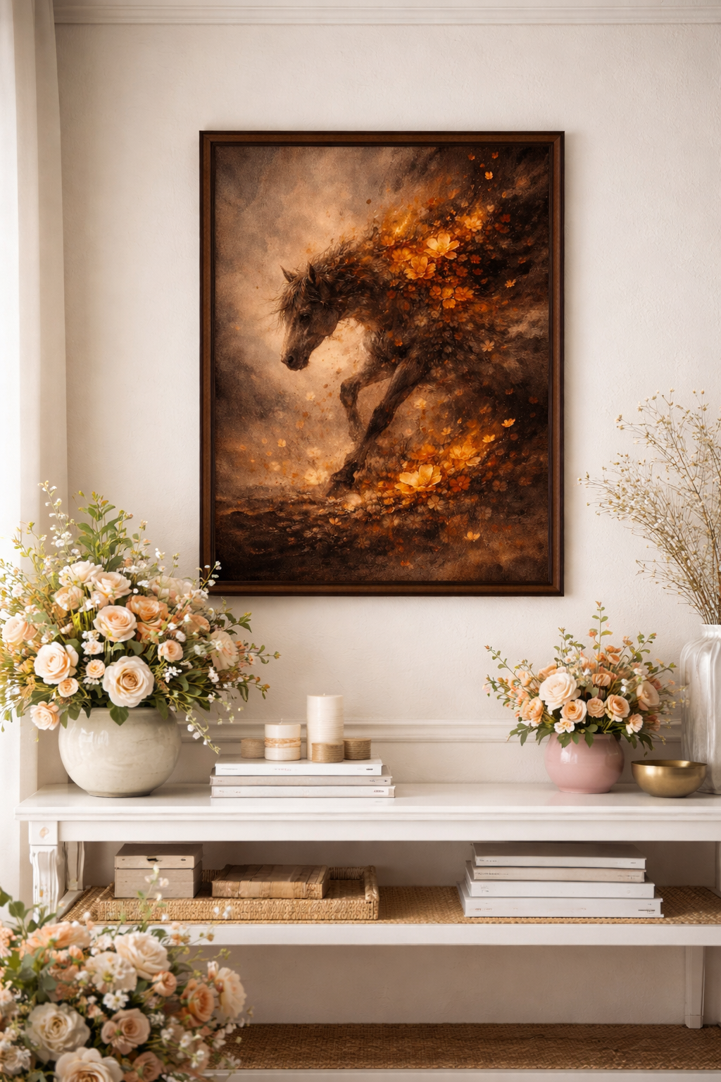 Running Fire Horse – Floral Ember Wall Art