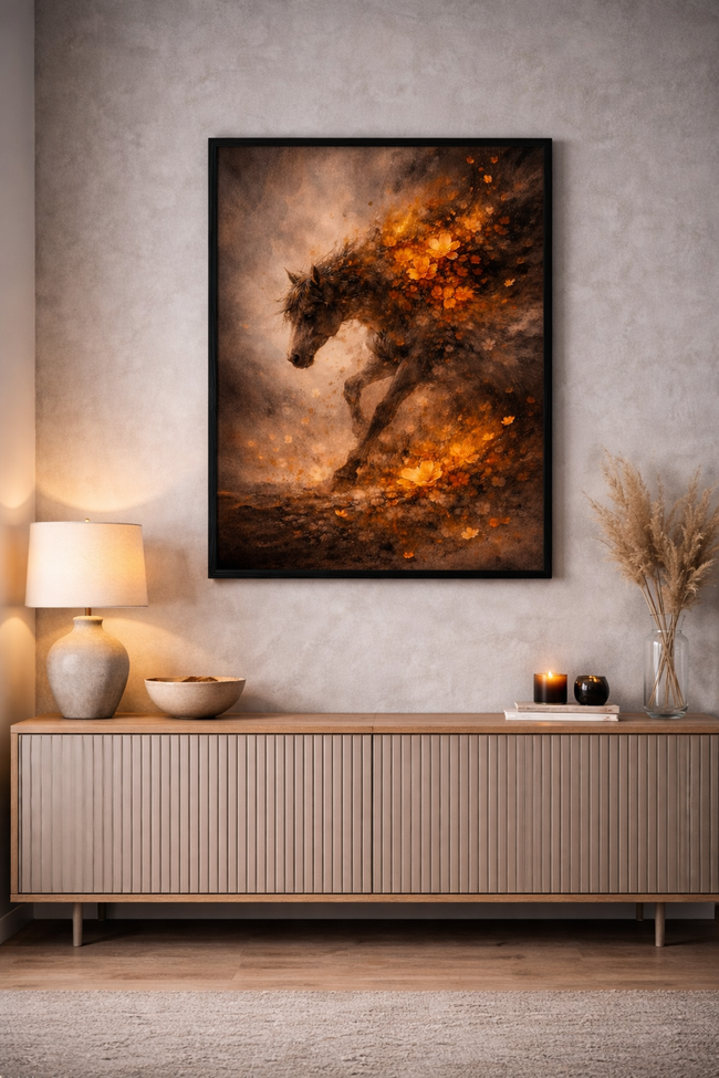Running Fire Horse – Floral Ember Wall Art