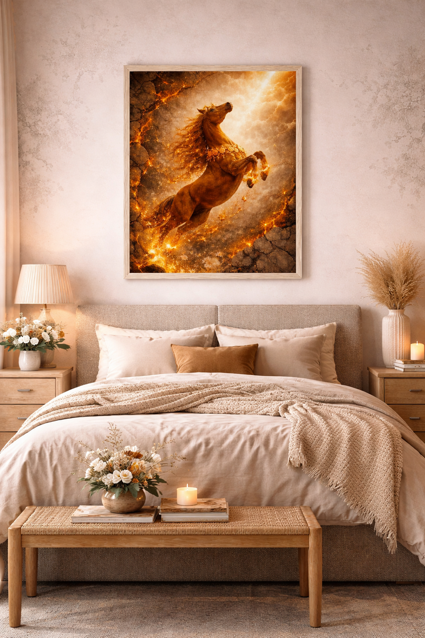 Rising Fire Horse – Fiery Bloom Wall Art
