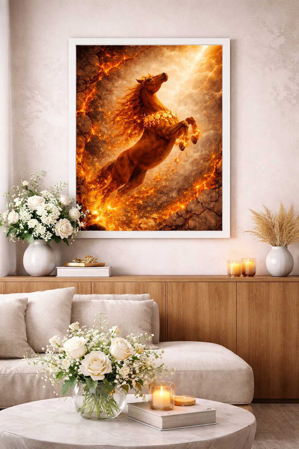 Rising Fire Horse – Fiery Bloom Wall Art