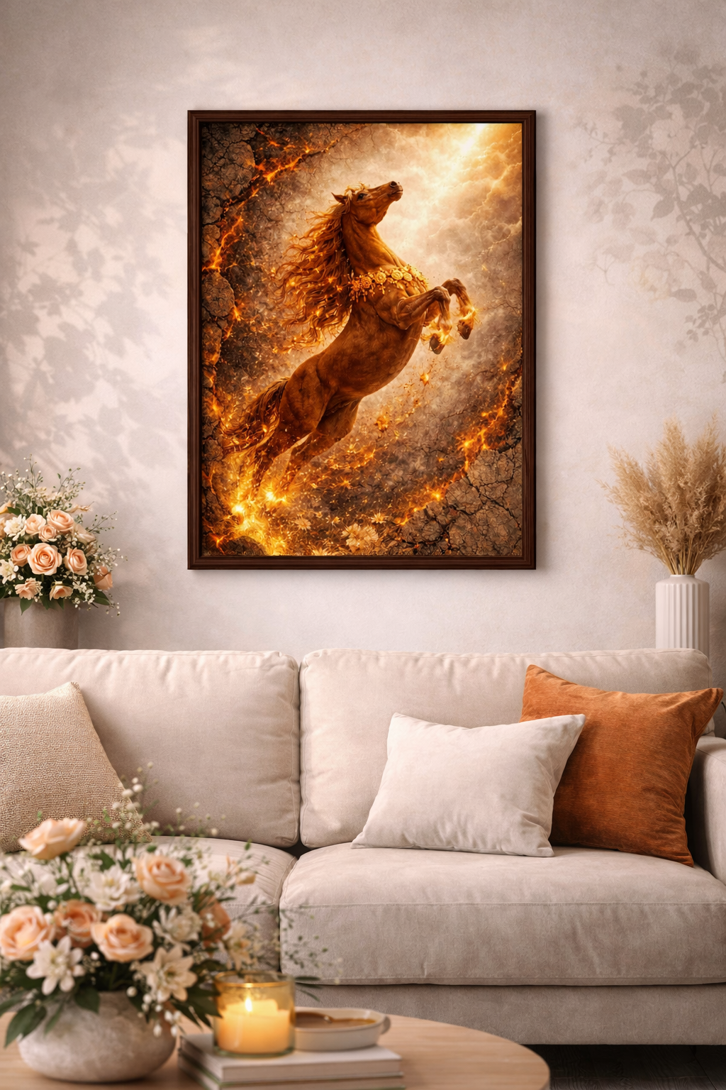 Rising Fire Horse – Fiery Bloom Wall Art