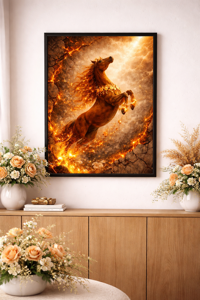 Rising Fire Horse – Fiery Bloom Wall Art