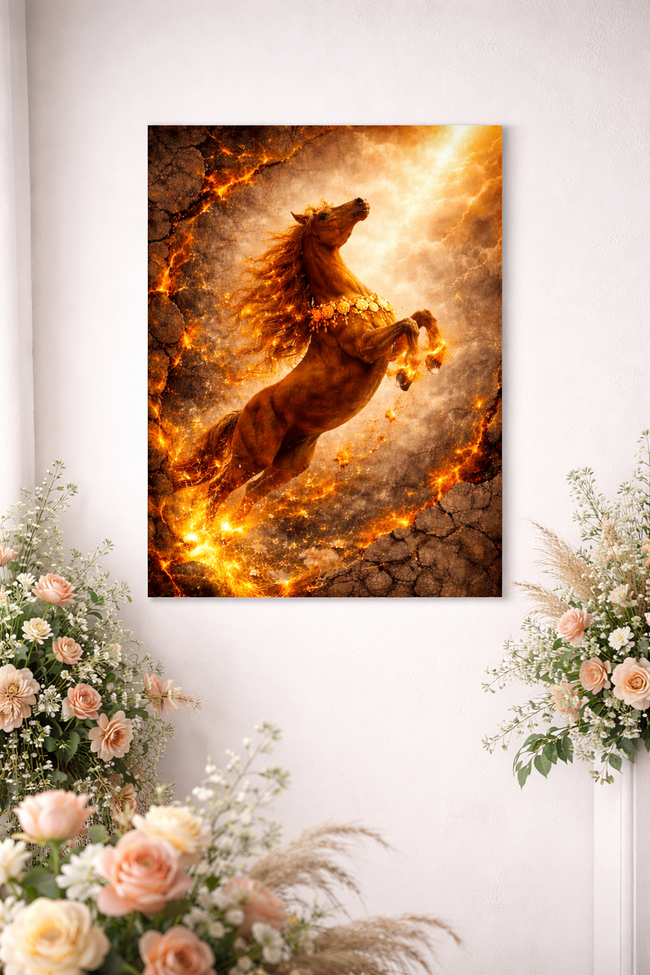Rising Fire Horse – Fiery Bloom Wall Art