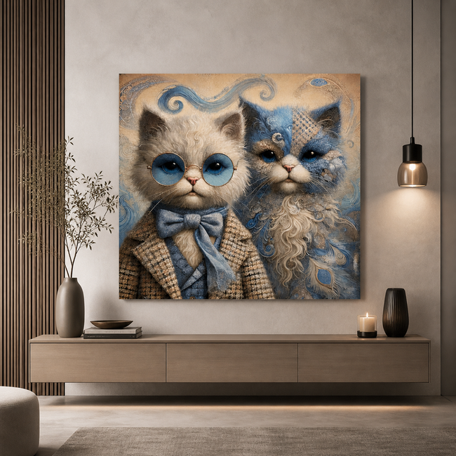 Vintage Cat Duo Wood Wall Art – Whimsical Cat Wall Decor