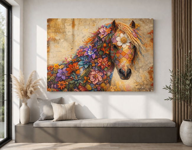 Floral Horse Canvas Wall Art – Colorful Horse Decor