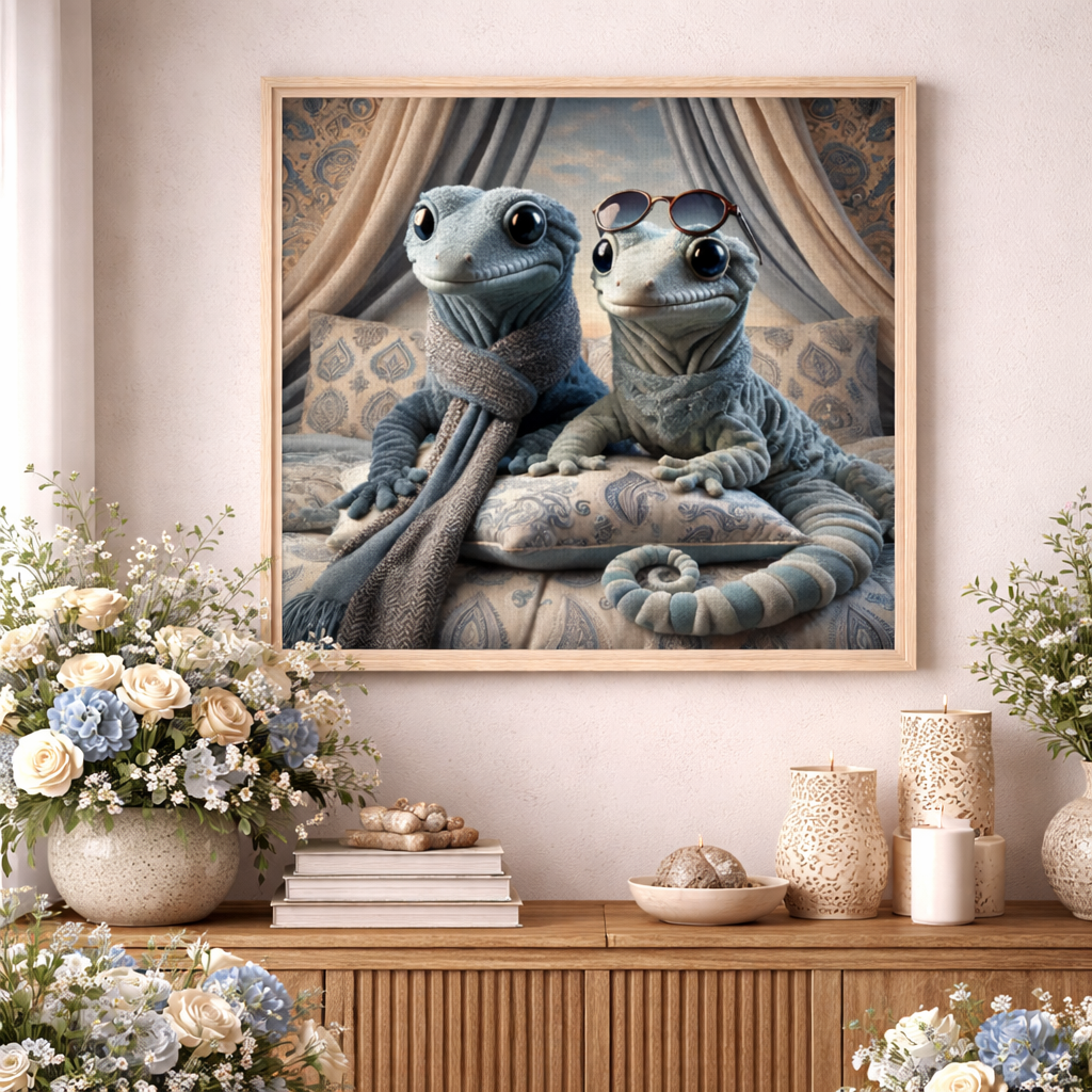 Cute Gecko Canvas – Whimsical Duo Wall Decor