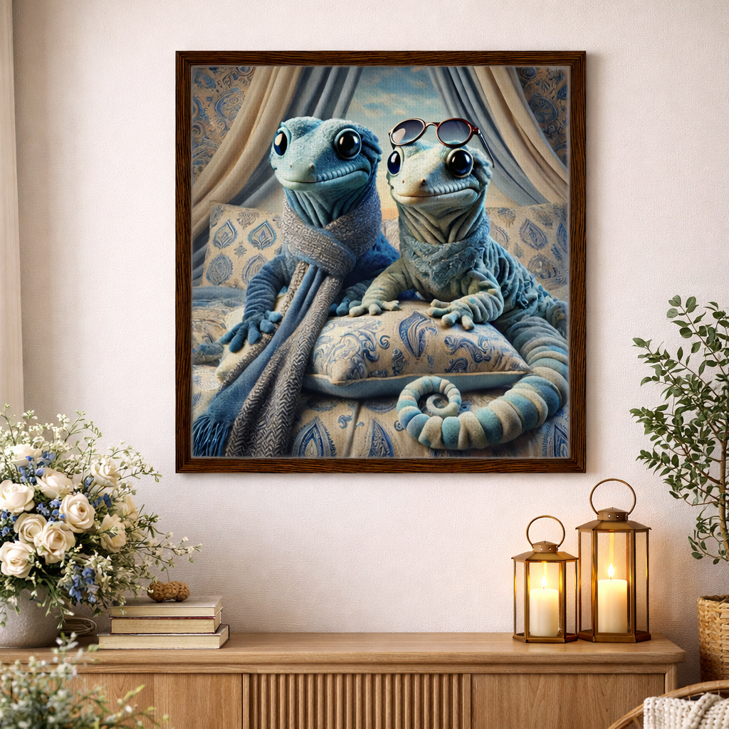 Cute Gecko Canvas – Whimsical Duo Wall Decor