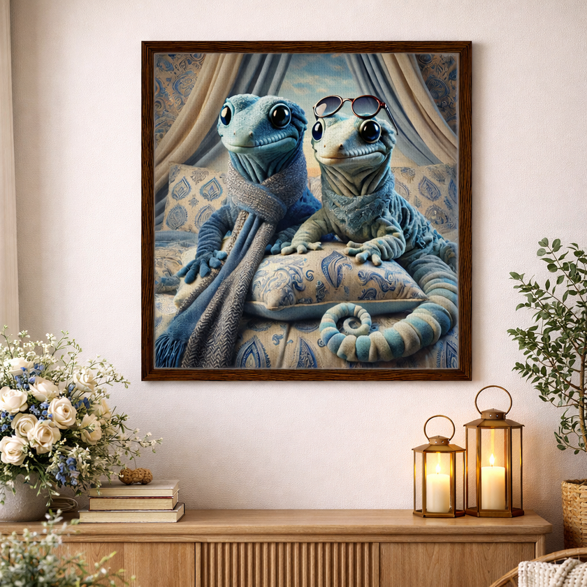 Cute Gecko Canvas – Whimsical Duo Wall Decor