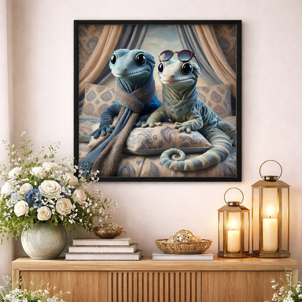 Cute Gecko Canvas – Whimsical Duo Wall Decor