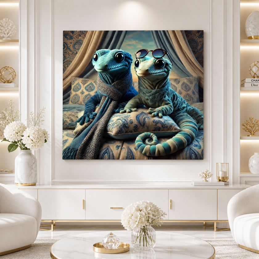 Cute Gecko Wood Wall Art – Whimsical Duo Wall Decor