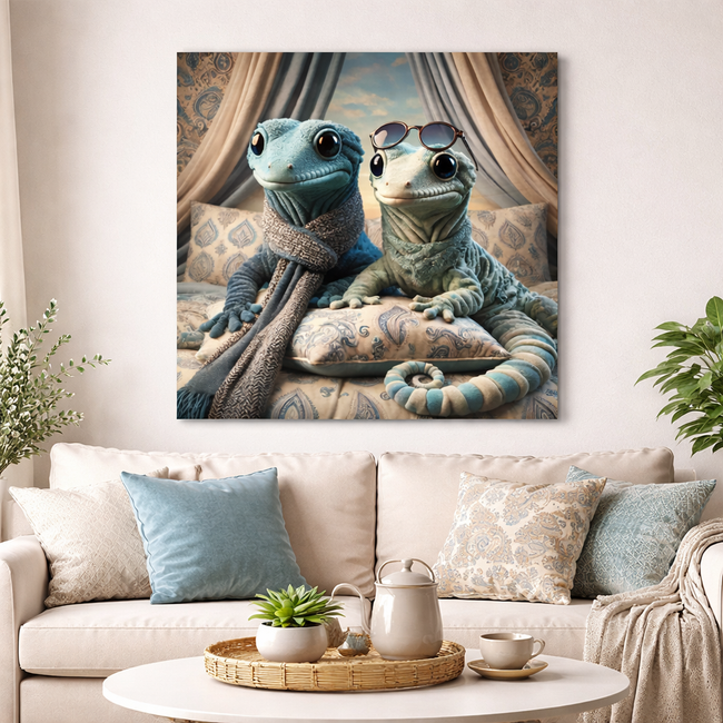 Cute Gecko Wood Wall Art – Whimsical Duo Wall Decor