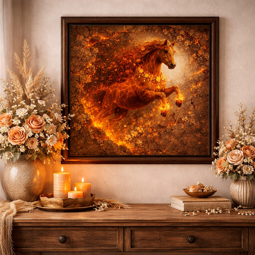 Lava Fire Horse Canvas – Molten Ember Wall Decor
