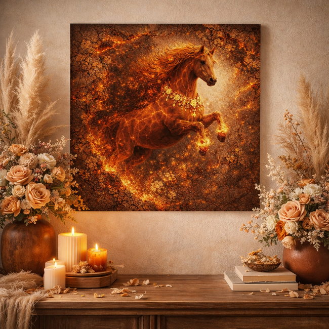 Lava Fire Horse Canvas – Molten Ember Wall Decor
