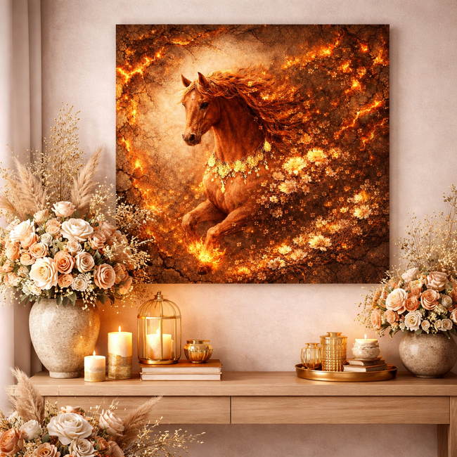 Fiery Horse Wood Print – Blazing Ember Wall Decor