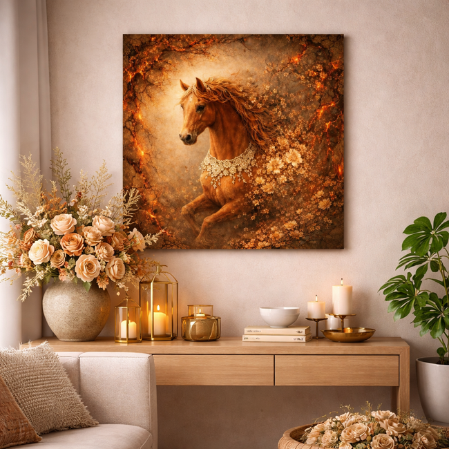 Flame Heart Horse Wood Print – Ember Bloom Wall Decor