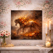 Floral Fire Horse Canvas – Dark Botanical Horse Painting