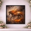 Floral Fire Horse Canvas – Dark Botanical Horse Painting