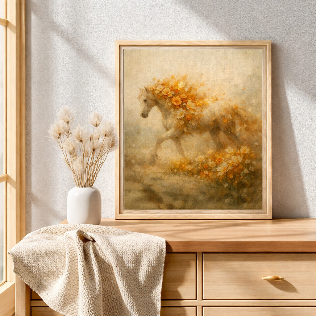 Floral Horse Canvas – Autumn Bloom Wall Decor