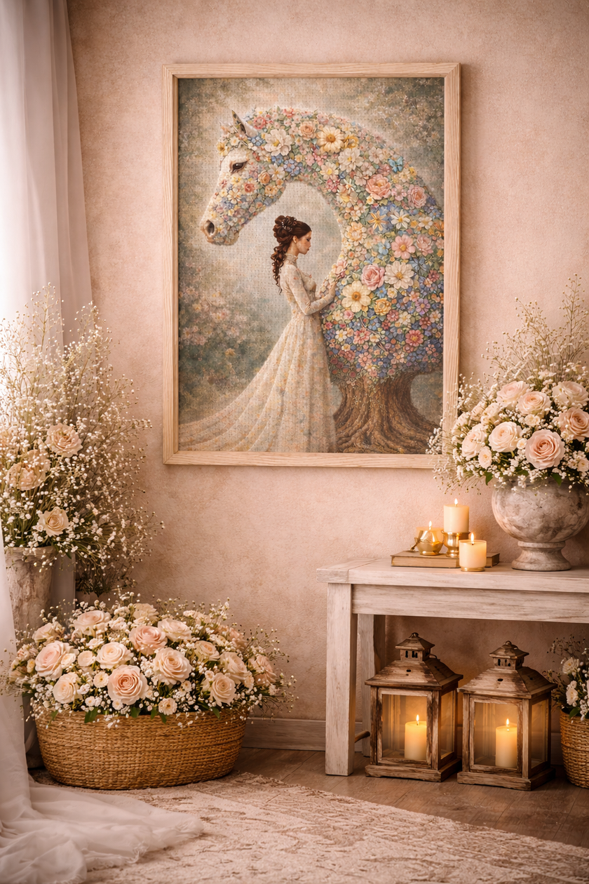 Floral Horse Canvas – Romantic Bloom Wall Decor