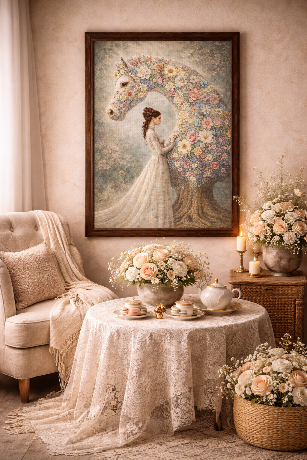 Floral Horse Canvas – Romantic Bloom Wall Decor