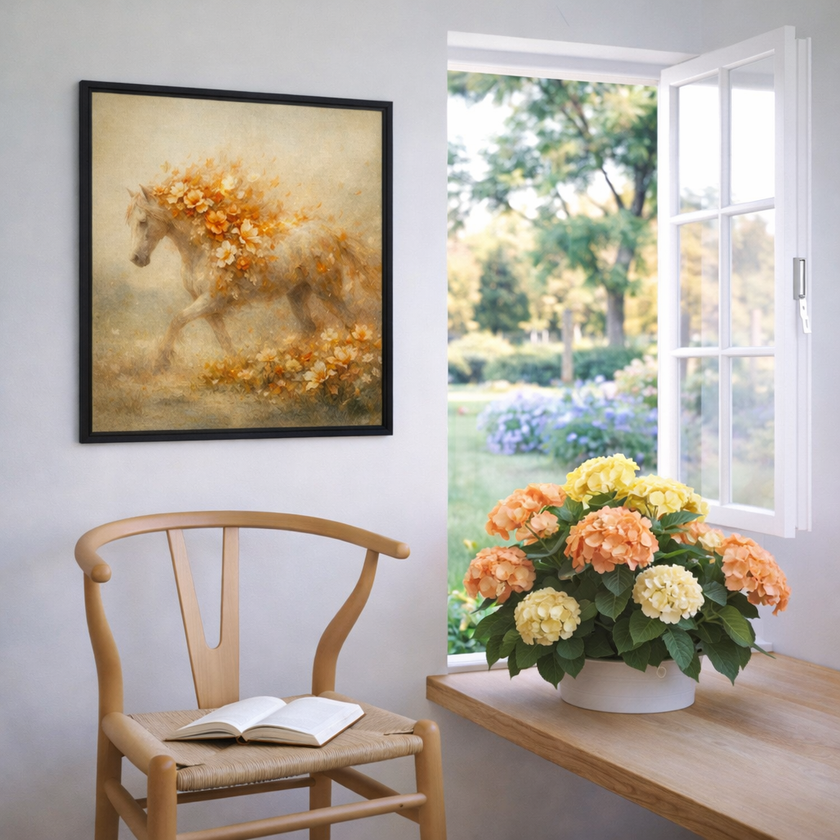 Floral Horse Canvas – Autumn Bloom Wall Decor