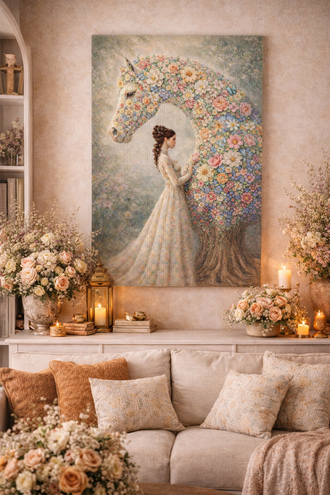 Floral Horse Canvas – Romantic Bloom Wall Decor