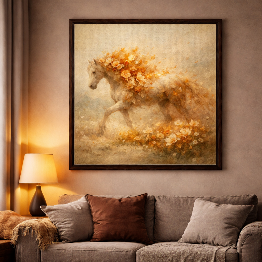 Floral Horse Canvas – Autumn Bloom Wall Decor