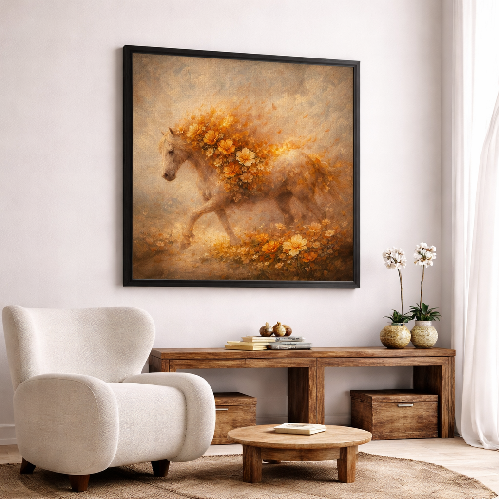 Floral Horse Canvas – Fiery Bloom Wall Decor