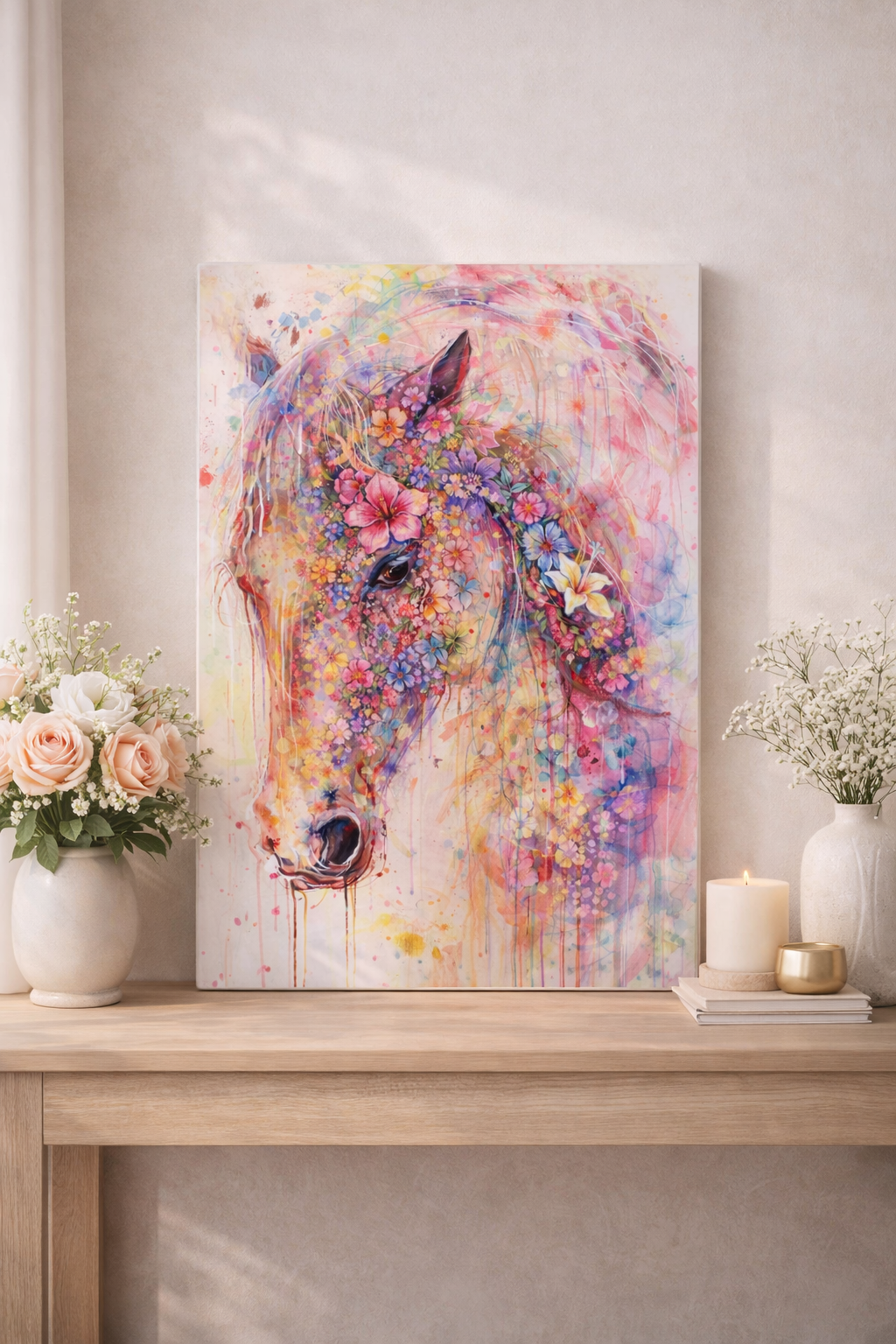 Floral Horse Wall Art – Colorful Watercolor Art Print