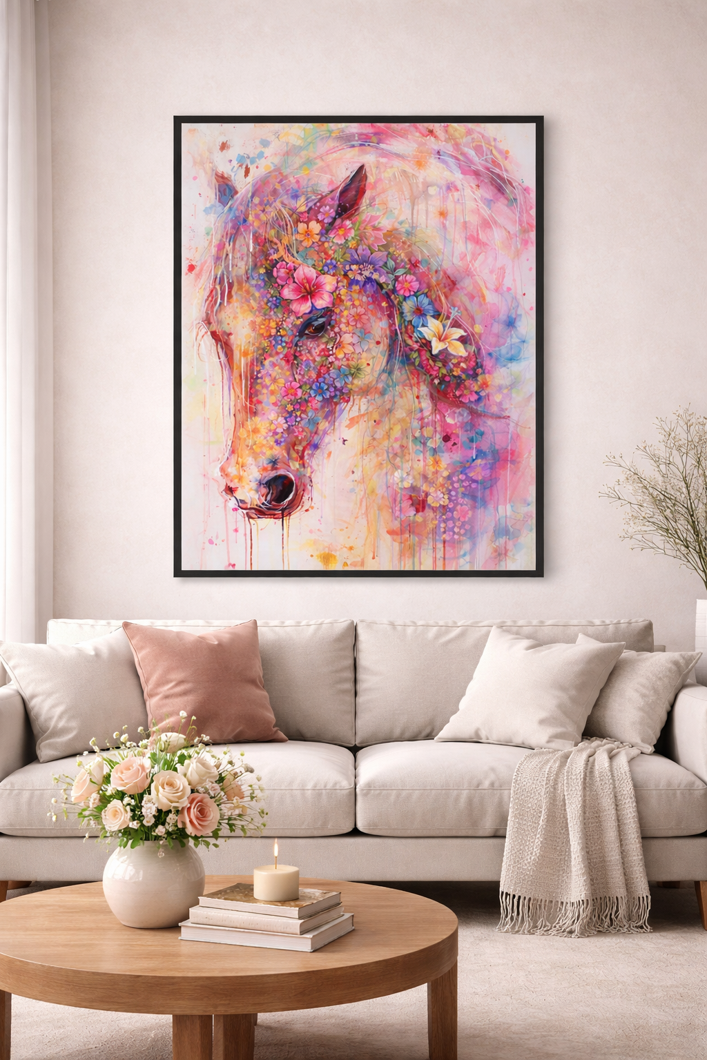 Floral Horse Wall Art – Colorful Watercolor Art Print