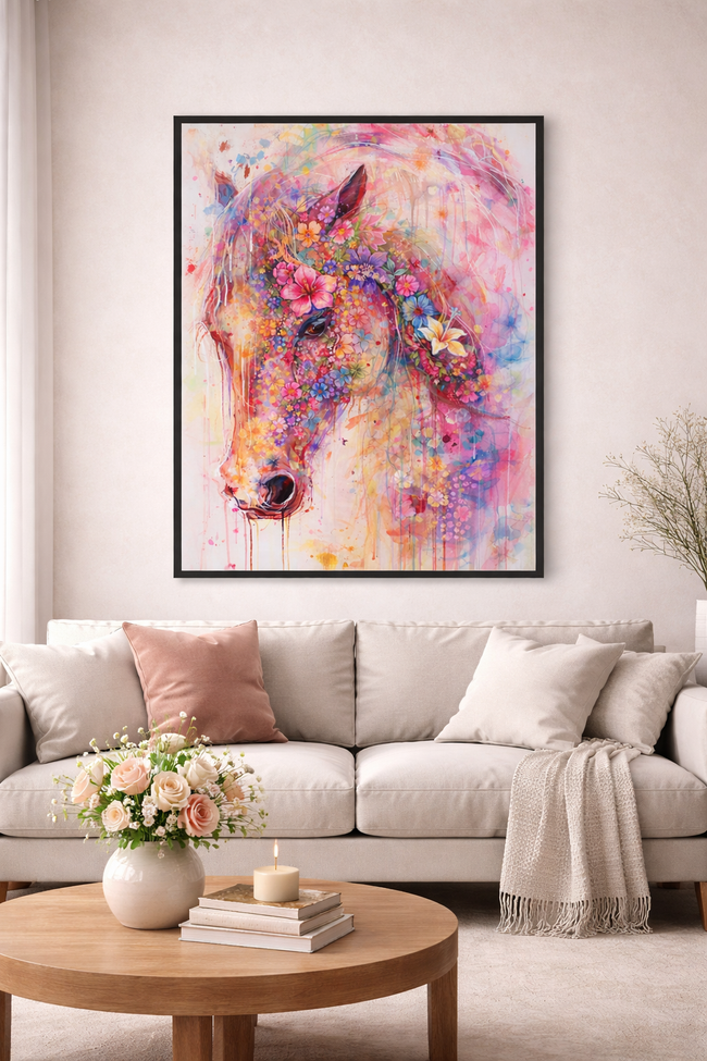 Floral Horse Wall Art – Colorful Watercolor Art Print
