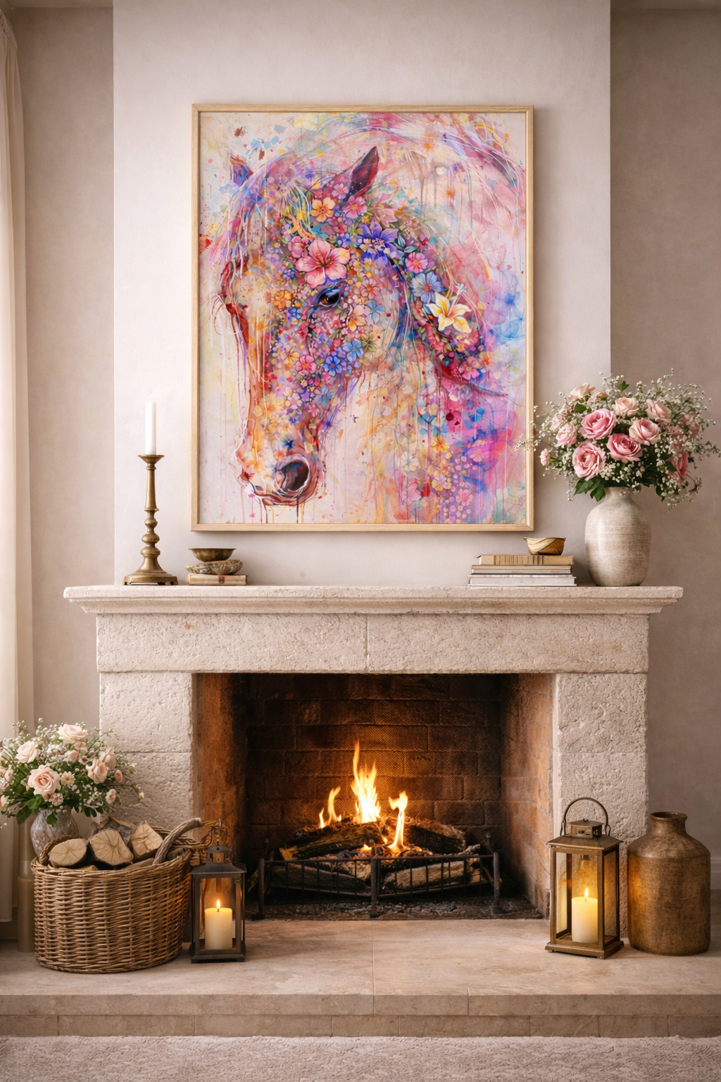 Floral Horse Wall Art – Colorful Watercolor Art Print