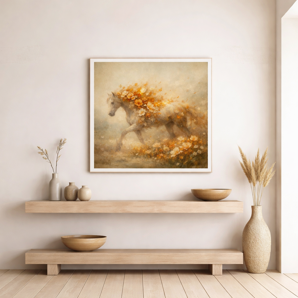 Floral Horse Wall Art – Fiery Bloom Decor