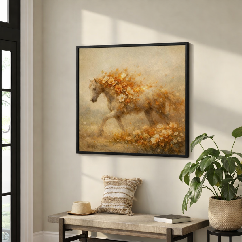 Floral Horse Wall Art – Fiery Bloom Decor