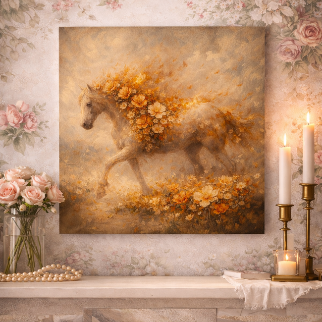 Floral Horse Wall Art – Fiery Bloom Wall Decor