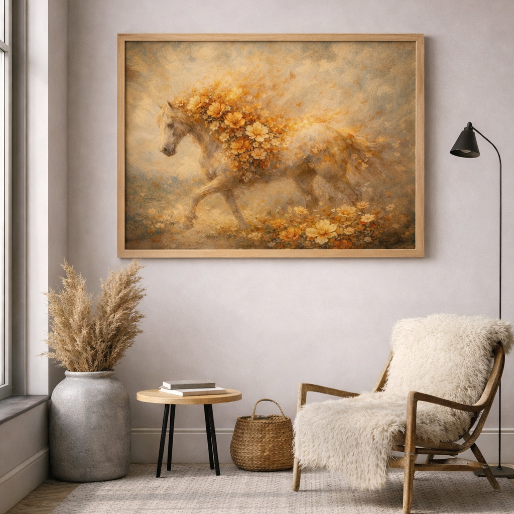 Floral Horse Wall Art – Fiery Bloom Wall Decor