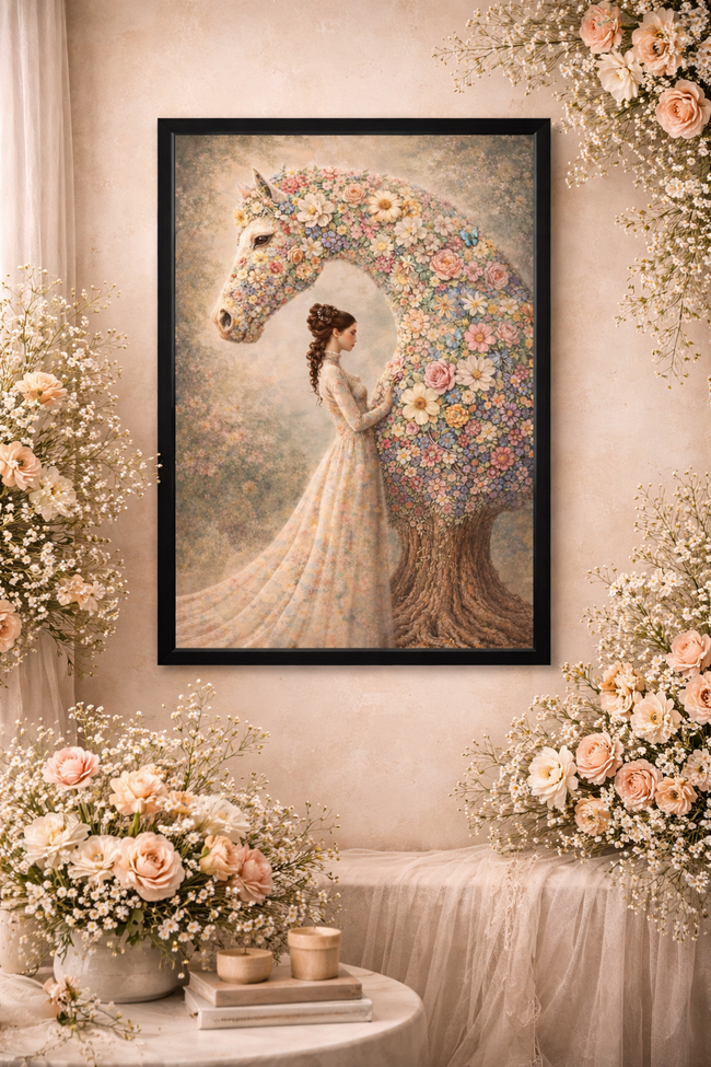 Floral Horse Wall Art – Romantic Bloom Wall Decor