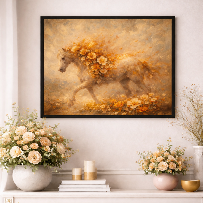 Floral Horse Wall Art – Fiery Bloom Wall Decor