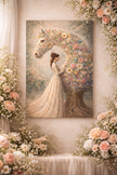Floral Horse Wood Print – Botanical Bloom Wall Decor