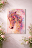Floral Horse Wood Artwork – Vibrant Bloom Wall Art