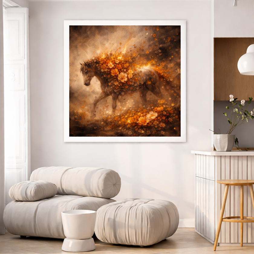 Floral Fire Horse – Botanical Horse Wall Art Print
