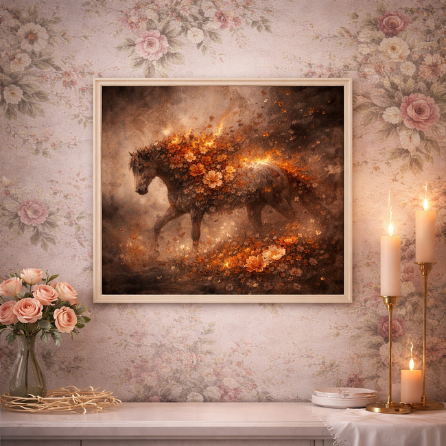 Floral Fire Horse – Botanical Horse Wall Art Print