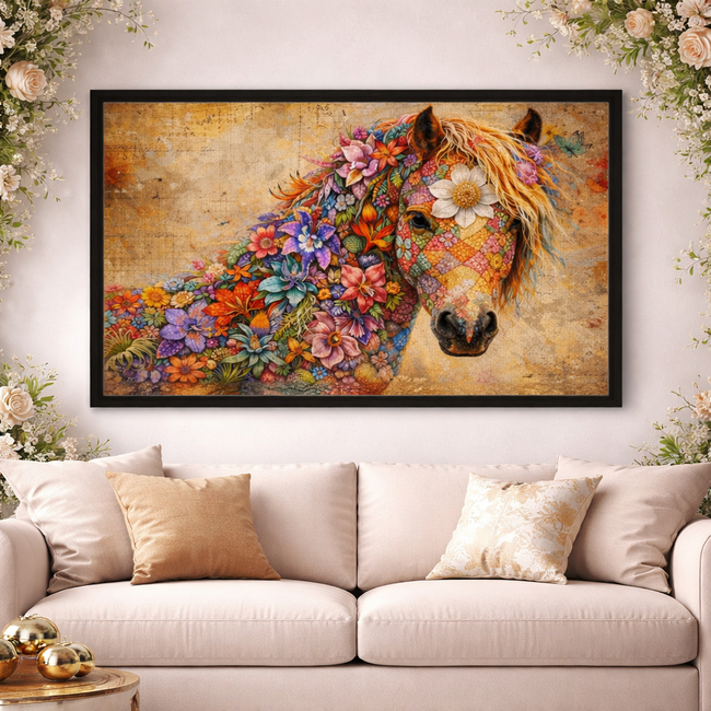 Floral Horse Canvas Wall Art – Colorful Horse Decor