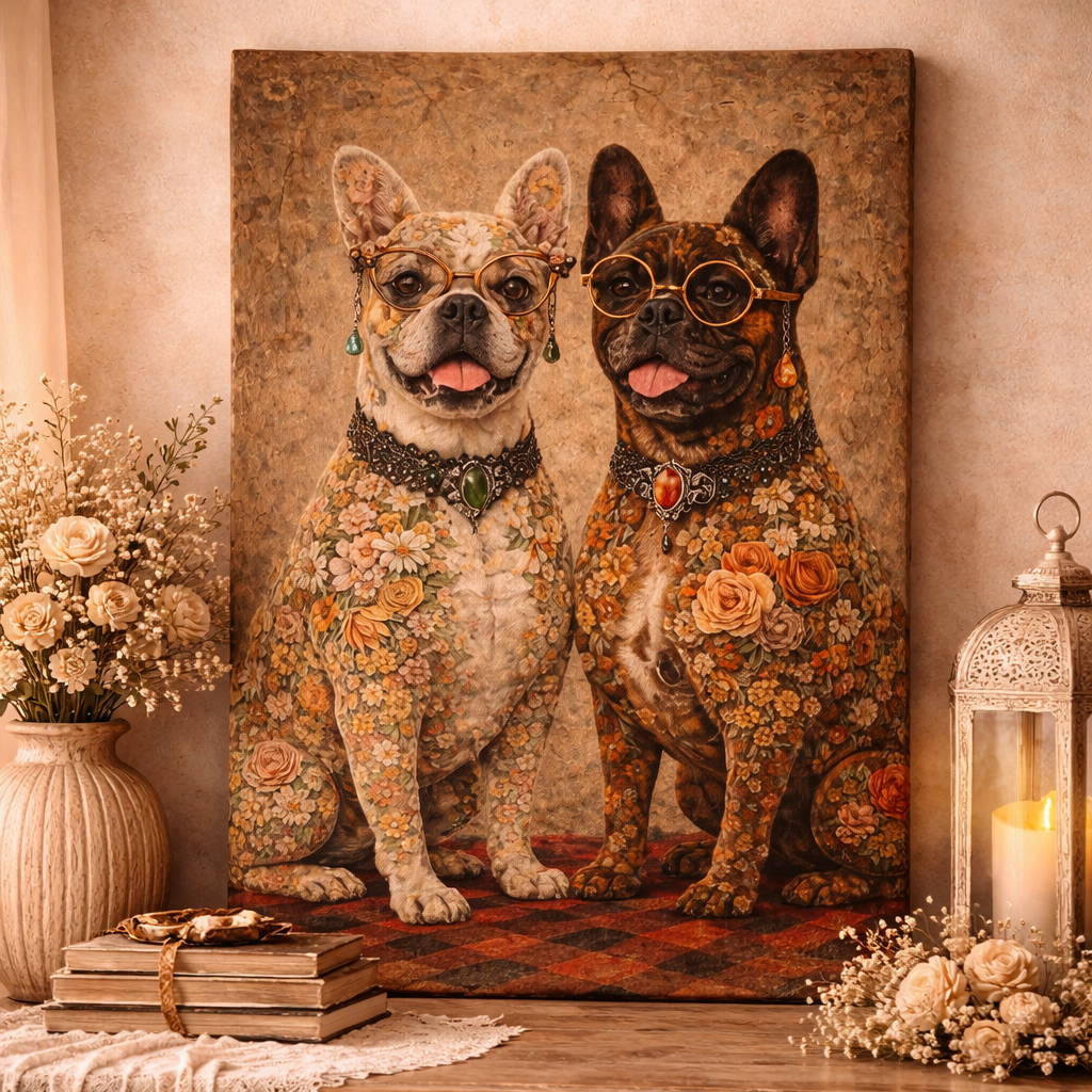 French Bulldog Wood Art Print – Floral Dog Wall Decor
