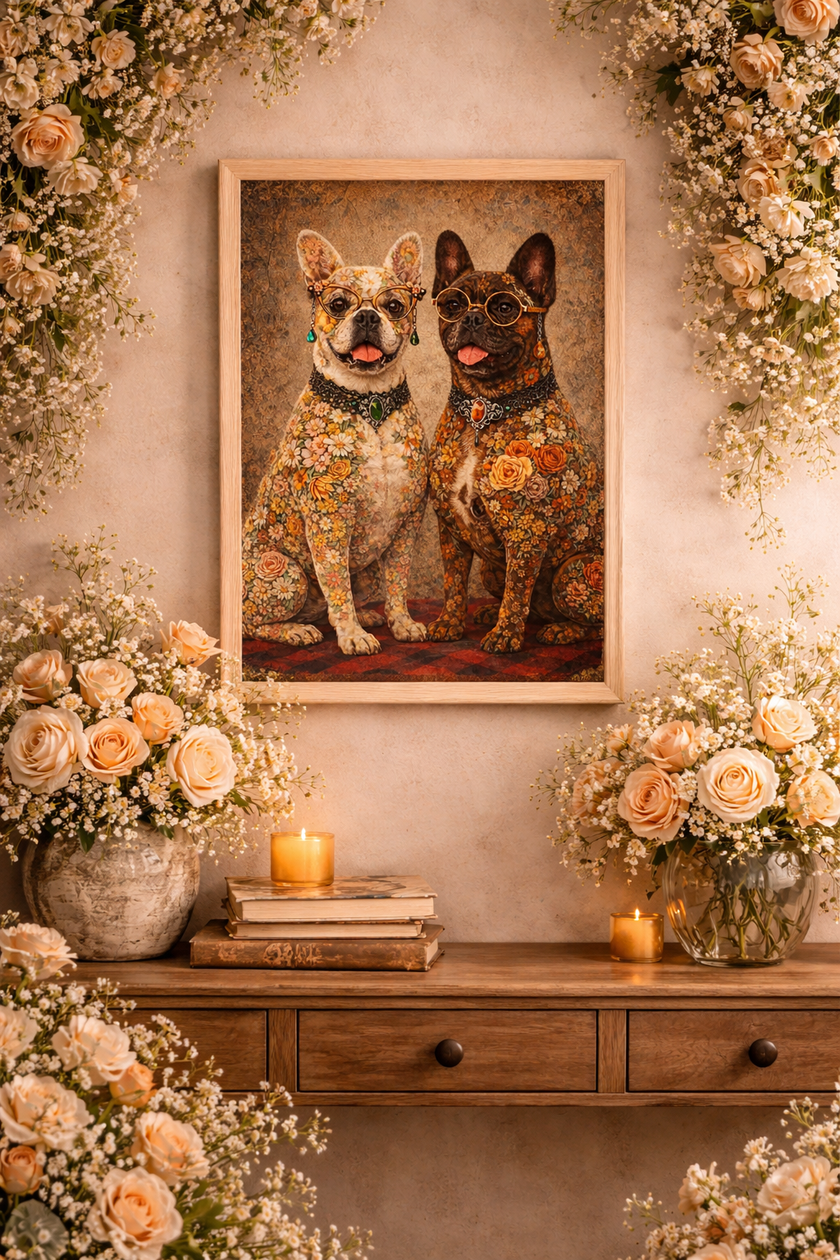 French Bulldog Wall Art – Floral Dog Wall Decor