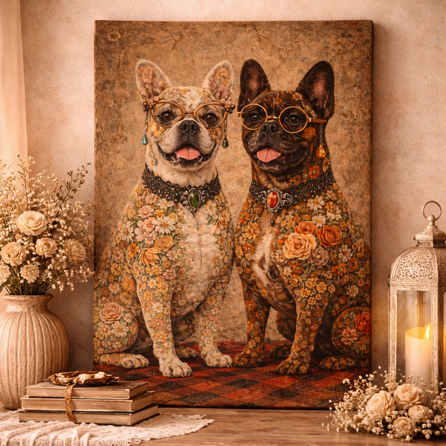 French Bulldog Wood Art Print – Floral Dog Wall Decor