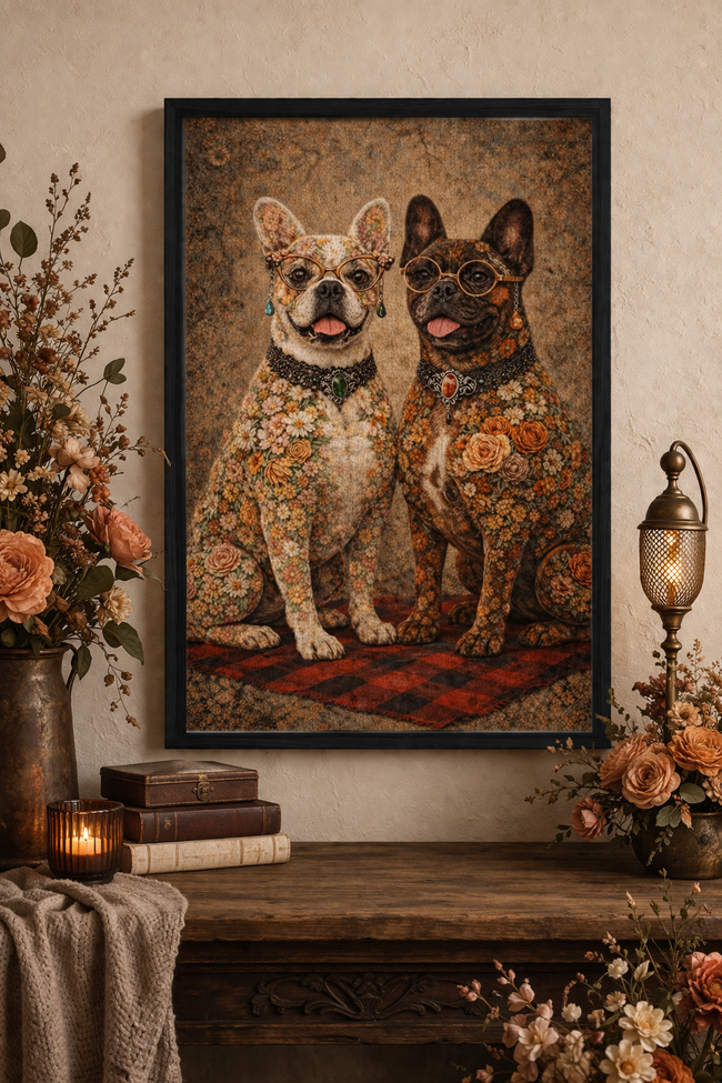 French Bulldog Canvas Art Print – Floral Dog Wall Decor